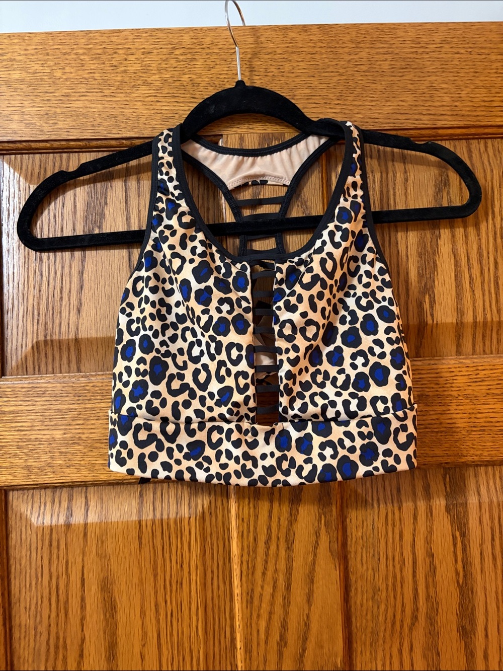 Leopard Print Blue Accent Sports Bralette Top